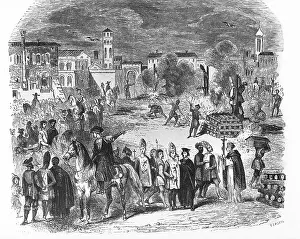 Pyre: Auto-da-fe of the Spanish Inquisition. Engraving
