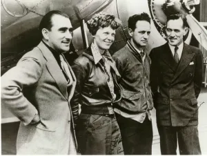 Manning: Autographed photo of Amelia Earhart and her crew