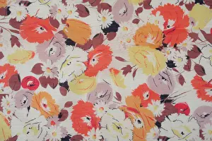 Outlined: Autumunal flower print fabric, white outlined