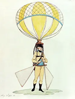 Wanderer: aviation, balloon, The Flying Hiker, drawing
