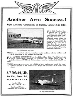 Lympne: Avro Motor Gliders. Lympne 1923. Avro Biplane Motor Glider