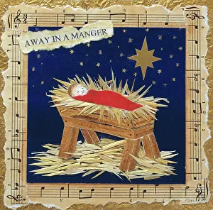 Carols: Away in a Manger ? music note border
