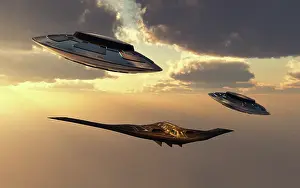 Escort: A B-2 Spirit stealth bomber being escorted by