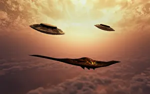 Escort: A B-2 Spirit stealth bomber being escorted by