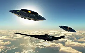 Escort: A B-2 Spirit stealth bomber being escorted by