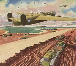 Hobbs: B-24 Liberator flies over Runway Construction Site