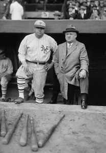 George Herman Babe: Babe Ruth in a NY Giants uniform with Giants Manager