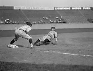 Ossie: Babe Ruth slides in safe at third base on Bob Meusel's