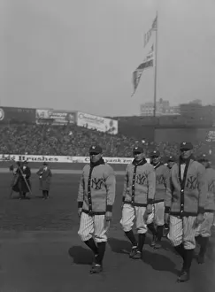 Teammates: Babe Ruth and teammates marching at the opening