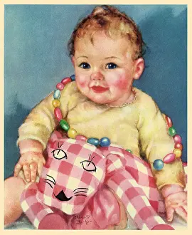 Stuffed: Baby with Beads and Toy Cat