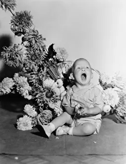 Noises: Baby with bouquet of flowers