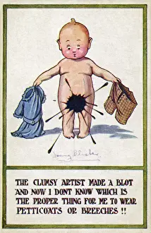 Clumsy: Baby on a comic postcard