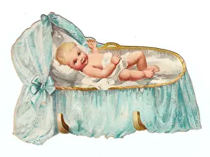 Rockers: Baby in a cradle on a cutout greetings card