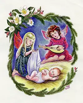 Moran: Baby Jesus with two Angels