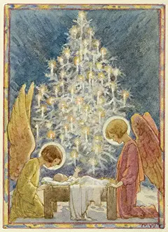 Halos: The baby Jesus flanked by angels