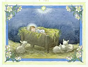 Nativity: The baby jesus lying in a manger