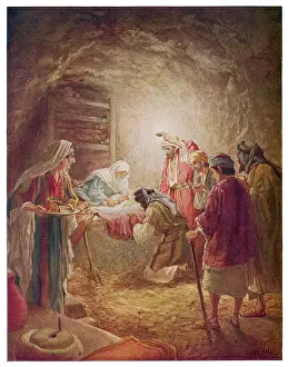 Baby Jesus visited by shepherds