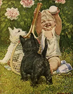 Eyeing: Baby with Two Puppies