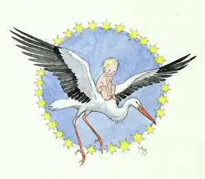 Storks: A baby riding a stork