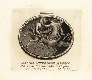 Greek Myth: Bacchus with thyrsus riding a centaur