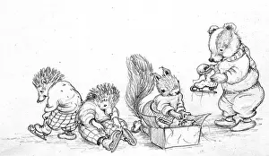 Tying: Badger, squirrel an hedgehogs put on their ice skates