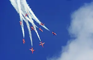Hawks: BAe Systems Hawks RAF Red Arrows break Binbrook 1982
