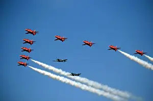 Spitfires: BAe Systems Hawks RAF Red Arrows flypast with Spitfires