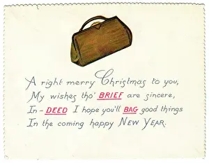 Puns: Bag with comic verse on a Christmas card