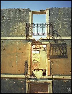 Desolate: Balcony Belchite showing bullet damage Spain