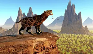 Eocene: Two bald eagles fly over a tree filled landscape