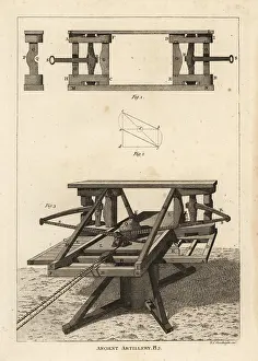 Projecting: The balista. Ancient machine for projecting stones