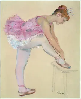 Tying: Ballet Dancer tying her shoe