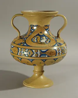 Maiolica: Baluster vase with two handles