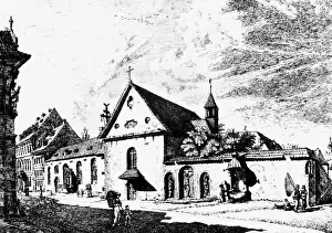 Bamberg: Bamberg, Capuchin monastery, exterior view, etching