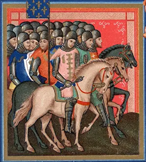 Crusaders: Band of Crusaders armed and mounted. Detail from