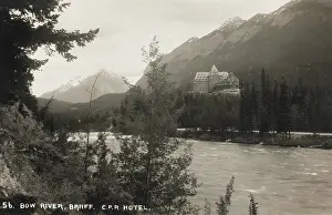 Banff: Banff Hotel - from Bow River, Alberta, Canada