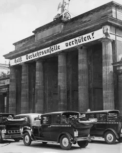 Cautious: Banner for cautious driving in Berlin, 1938