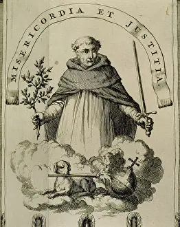 1692: Banner of the Inquisition in Goa. Engraving