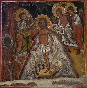 Baptize: The Baptism of Christ. Mural painting. From the
