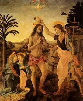 Verrocchio: Baptism of Christ, by Verrocchio and da Vinci