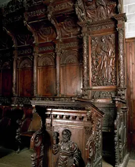 Jorge: Barbastro Cathedral. Choir stalls in oak. First, a relief re