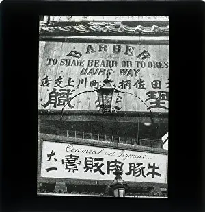 Alex Lambert Lantern Slide Collection: Barber and Butcher Sign