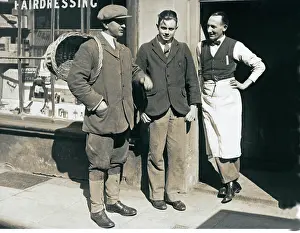 Gossiping: Barber and two passing gentlemen having a chat