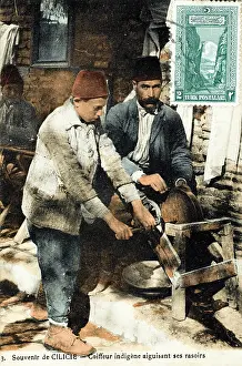 Grindstone: A barber sharpens his razors - Adana, Turkey