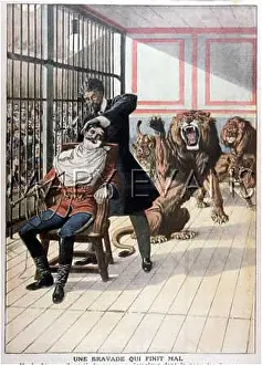 Motives: BARBER SHAVES LION-TAMER