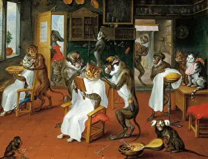 Teniers: Barber's shop with Monkeys and Cats