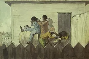 Barbers: Barbers at work in back of building