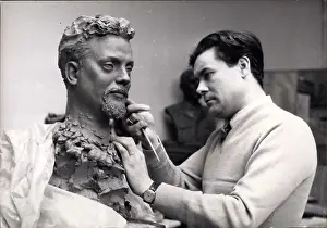 Barbieri: Barbieri, sculptor, Alain Bombard bust, Grevin Museum