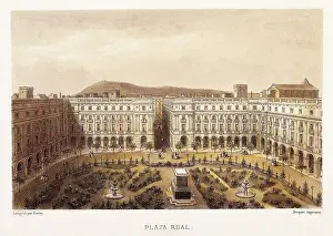 Reial: Barcelona (19th c.). Royal Square. Litography