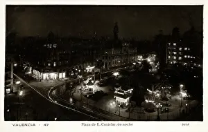 Castelar: Barcelona, Spain at night - Plaza de E. Castelar